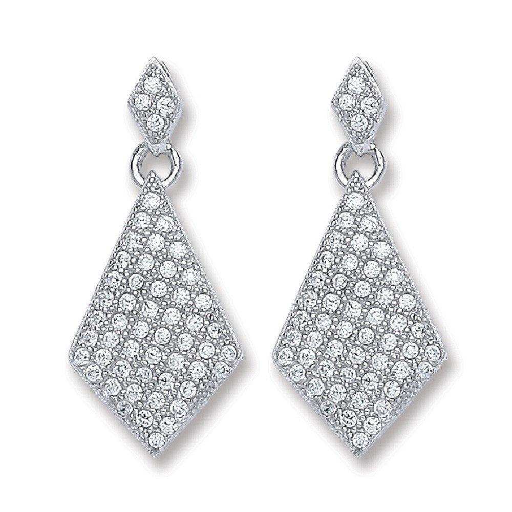 Silver Diamond Shape Drop Earrings - Fine Ring - Certified Authentic - Swiss Made - UK Stock – Luxury Jewellery by Imp